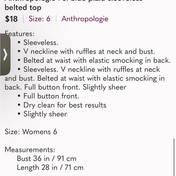 Anthropologie Fei blue plaid sleeveless belted top - Picture 5 of 5